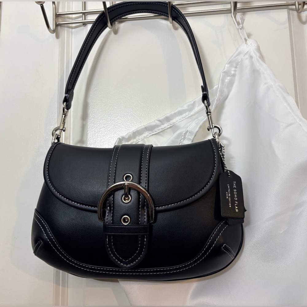 Coach Black Leather Shoulder Bag with Silver Hardware